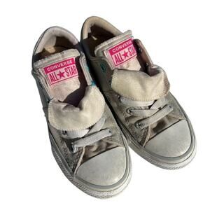 Converse All Star Girls Sneakers Shoes Double Tongue Gray Pink Athletic Sz 13